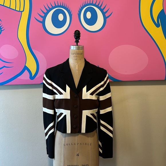 Moschino Union Jack Flag Jacket The Nanny Black Brown White